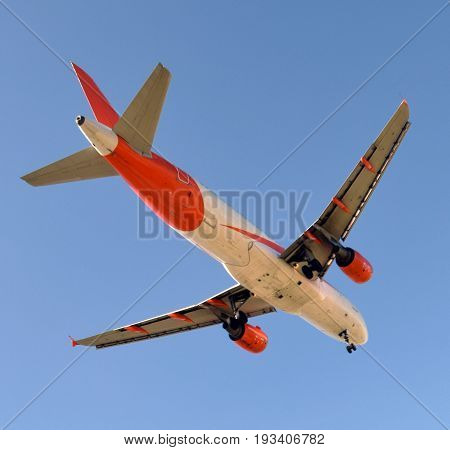 Passengers' commercial Planes preparing itself to land in airport of Barcelona Spain