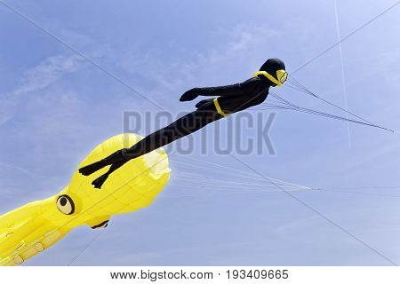 PEROJ, CROATIA - JUNE 24 2017: First international kite festival ''FLYin Fest'' on beach Martulina from June 23--25 2017.