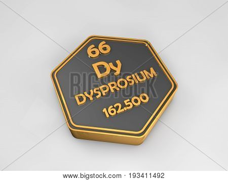 Dysprosium - Dy - chemical element periodic table hexagonal shape 3d render