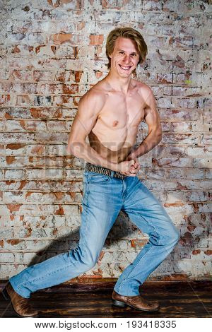 Strong Sexy Young Guy Posing With Naked Torse