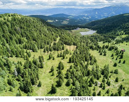 Drone view on the lake Winterleiten in Austria