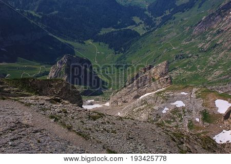 Landscape in the Swiss Alps. Rock of the Alpstein massif.