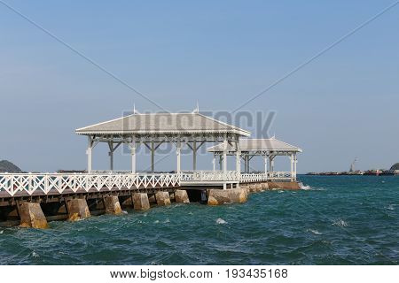 Asadang Bridge or wooden Bridge of Koh Si Chang Island Popular tourist destination in Chonburi Province Thailand.