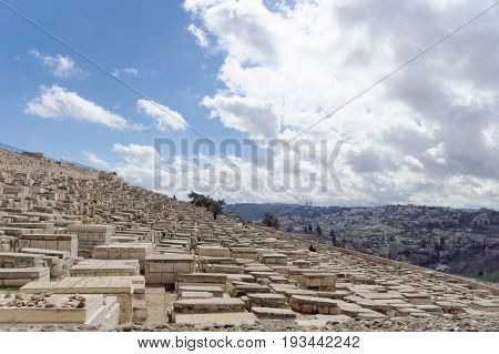 Jerusalem, Israel. - February 15.2017. View Of The Old Jewish Cemetery.