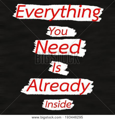 Everything You Need Is Already Inside.Creative Inspiring Motivation Quote Concept Red Word On Black wood Background.