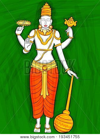 Vector design of Vintage statue of Indian Lord Vishnu sculpture engraved on stone