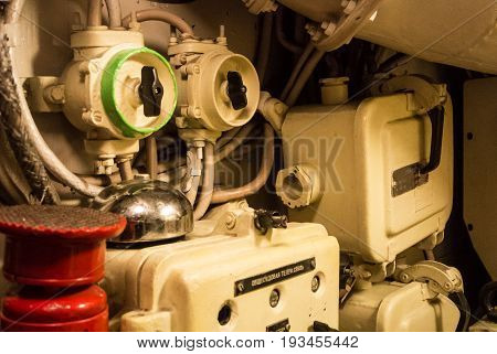 Kaliningrad, Russia - June 12 2017: Close-up View Of Valves, Tubes And Other Metal Details Of A Mach