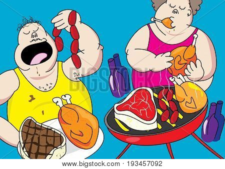 funny barbecue party pig out cartoon vector illustration