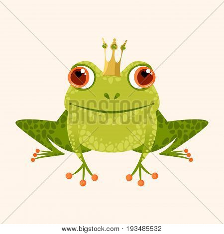 Smiling frog in a crown. Vector illustration.