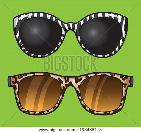 Two pairs of cool animal print sunglasses. Vector illustration.