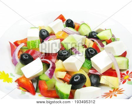 mediterranean salad with cheese olive and tomato