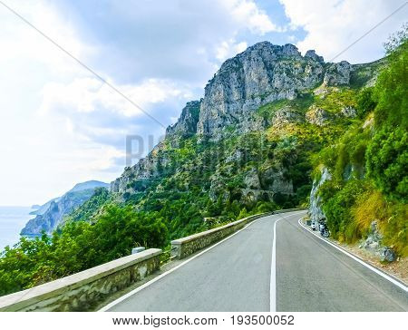 The road and sea along the Amalfi Coast. Italy