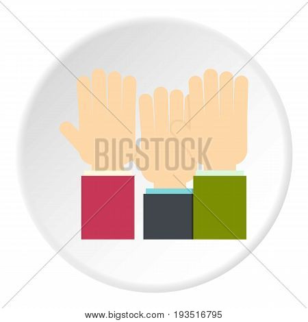 Businessmen hands up icon in flat circle isolated vector illustration for web