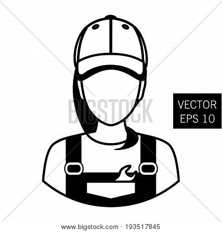 Icon mechanic. Repair girl avatar. Car Repair. Icon flat circle style. Thick outline. Stock vector.