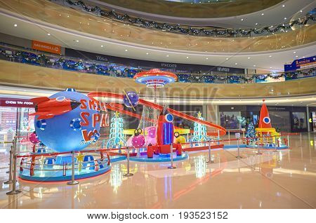 SHENZHEN, CHINA - DECEMBER 16, 2014: installation at shopping center in Longgang District of ShenZhen. ShenZhen is regarded as one of the most successful Special Economic Zones.