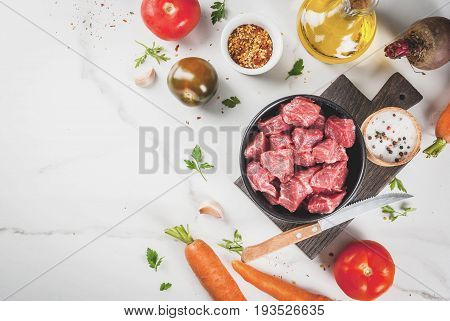 Raw Beef Goulash With Spices And Vegetables