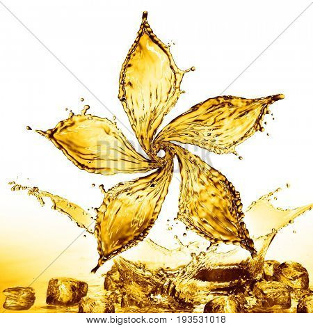 flower made of water splash of yellow color. 3d rendering
