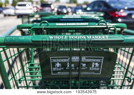 Indianapolis - Circa July 2017: Whole Foods Market. Amazon announced an agreement to buy Whole Foods for $13.7 billion I