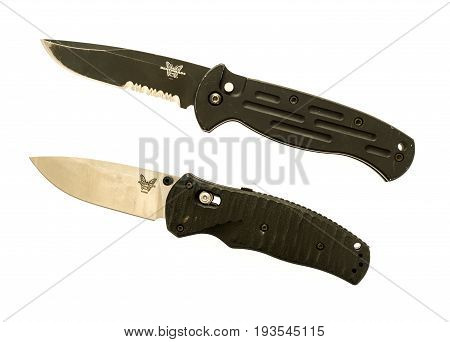 Winneconne WI - 26 June 2017: A pair of Benchmade knives on an isolated background.