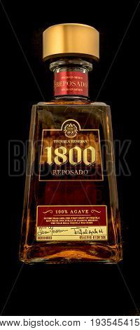 Winneconne WI - 1 July 2017: A Bottle of 1800 tequila on an isolated background.