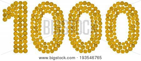 Arabic Numeral 1000, One Thousand, From Yellow Flowers Of Tansy, Isolated On White Background