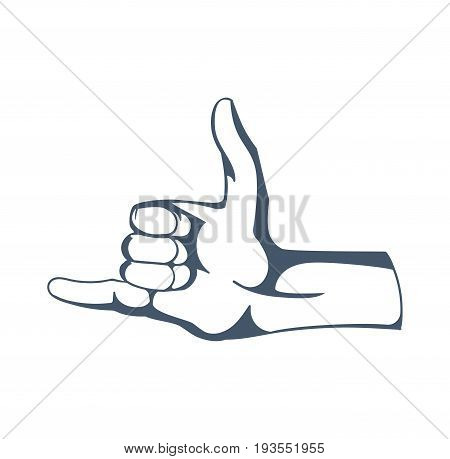 Concept of gestures and signals: call me back, dial my number, contact by phone, self-confidence. Hand depicts gestures. Illustration sketch of human hands, isolated on white background.