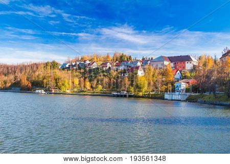 Beautiful town of Fuzine on Lake Bajer, Gorski kotar, Croatia, in autumn