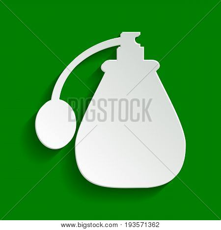 Vector black perfume icon set. Perfume Icon Object, Perfume Icon Picture. Vector. Paper whitish icon with soft shadow on green background.