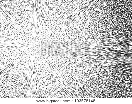 Comic speed frame. Scrawl strokes. Explosion background. Hand drawn effect backdrop. Ink paint strokes circle. Vintage pop art comic. Abstract vector. Zoom tunnel sketch.