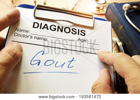 Gout written on a medical diagnosis form.