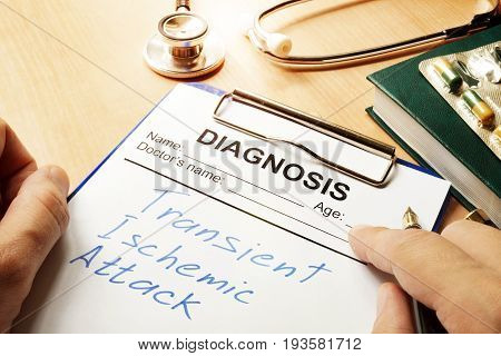 Transient Ischemic Attack (TIA) written on a diagnosis form.