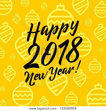 New Year 2018 icon set seamless pattern. New Year and winter holidays flat vector icons yellow and black background