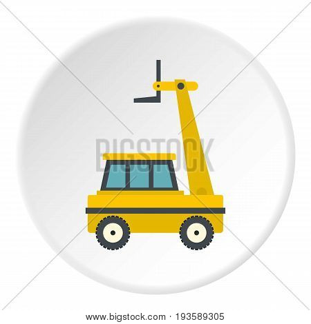 Yellow cherry picker icon in flat circle isolated vector illustration for web