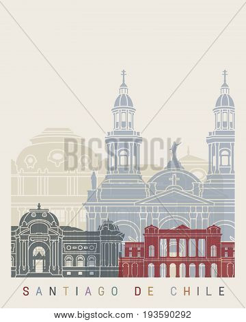 Santiago de Chile skyline poster in editable vector file