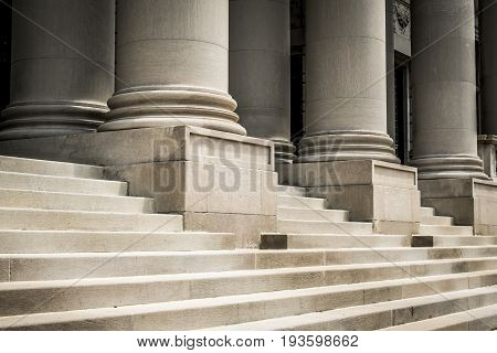 Classic columns and marble steps. Washington, USA