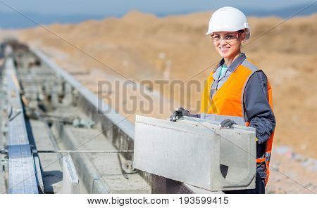 builder work block brick concrete row ourside