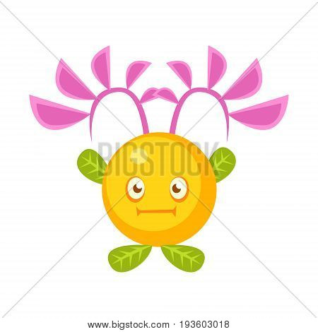 Cute fantastic yellow plant character round shape, nature element cartoon vector Illustration isolated on a white background
