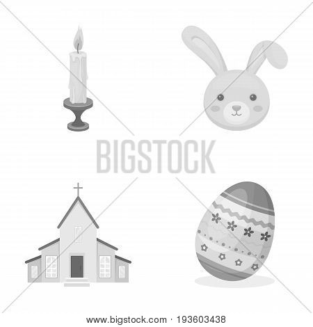 Church, candle, easter bunny and painted egg.Easter set collection icons in monochrome style vector symbol stock illustration .