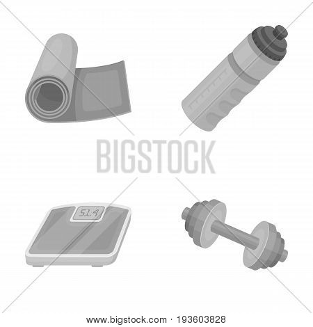 A dumbbell, a rug and other equipment for training.Gym and workout set collection icons in monochrome style vector symbol stock illustration .