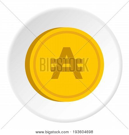 Gold coin with austral sign icon in flat circle isolated vector illustration for web