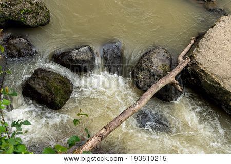 Beautiful tropical river in rainforest jungle of Bali island.