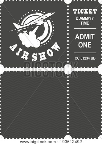 Vector illustration ticket countermark for aviation show simple black and white