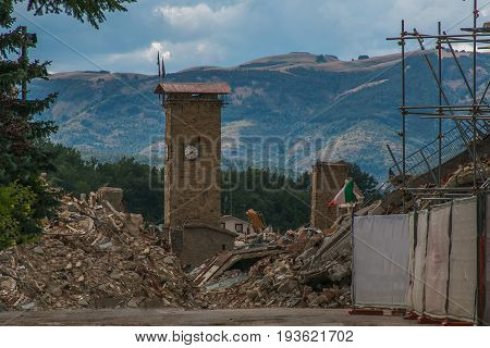 Dramatic view of Amatrice destroyed by earthquake