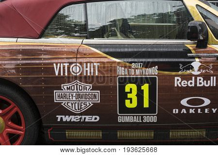 Riga, Latvia - July 01, 2017: Rolls Royce Drophead Coupe (2010) from Gumball 3000 Race 