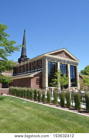 CODY, WYOMING - JUNE 24, 2017: Historic Cody Mural and Museum. the site offers a powerful glimpse into the western expansion of Mormon pioneers in the late 1800s