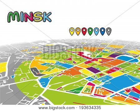 Minsk, Belarus, Downtown 3D Vector Map