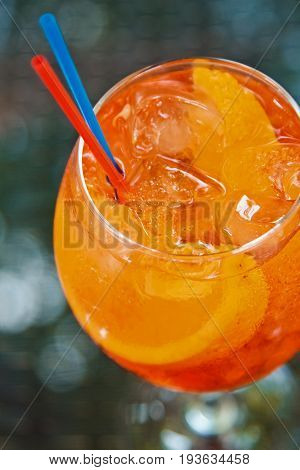 Beautiful Orange Cocktail Aperol Syringe With Ice Cubes