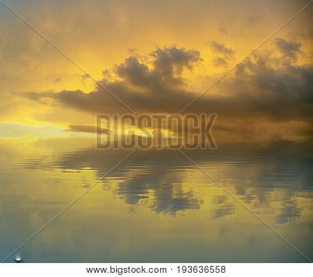 an orange sunset on a beach in the Mediterranean Sea