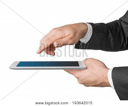 Business man hold pc businessman tablet
