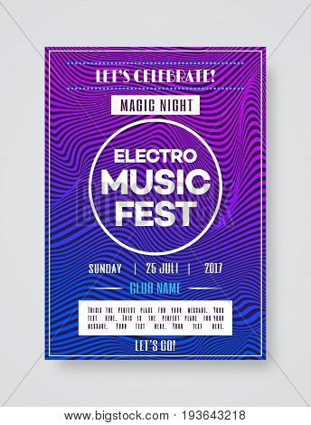 Electro music fest poster template for party with color gradient line style background. Vector Illustration